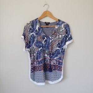 Olsen Europe Linen Short Sleeve Top Paisley Print Size Medium / 10